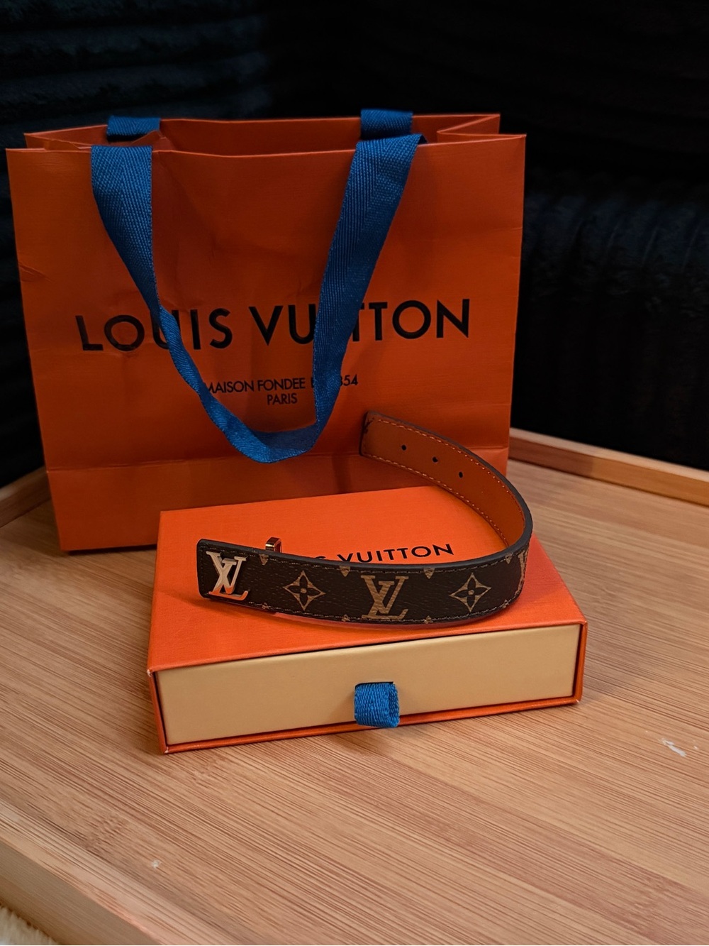 Louis Vuitton Brown Monogram Leather Bracelet with LV Buckle